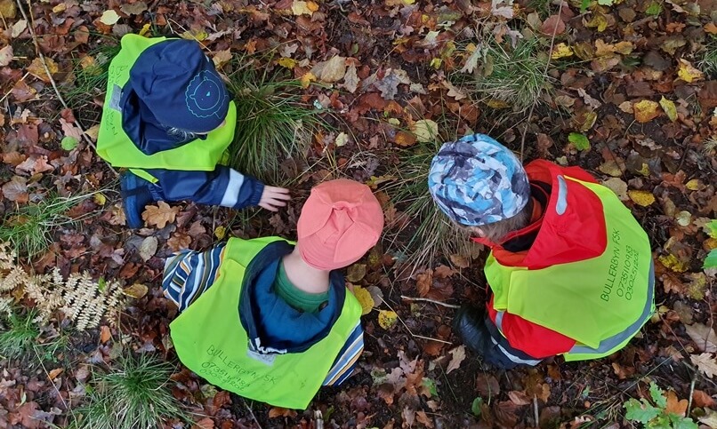 barn i skogen på hösten